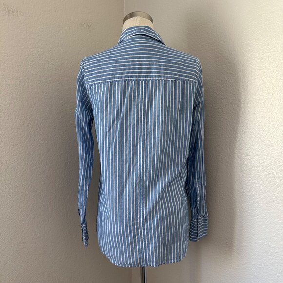 J. Crew Boy Fit Button Up Shirt Cotton Blend Stripe Lightweight Blue White Sz 4 - Picture 2 of 13